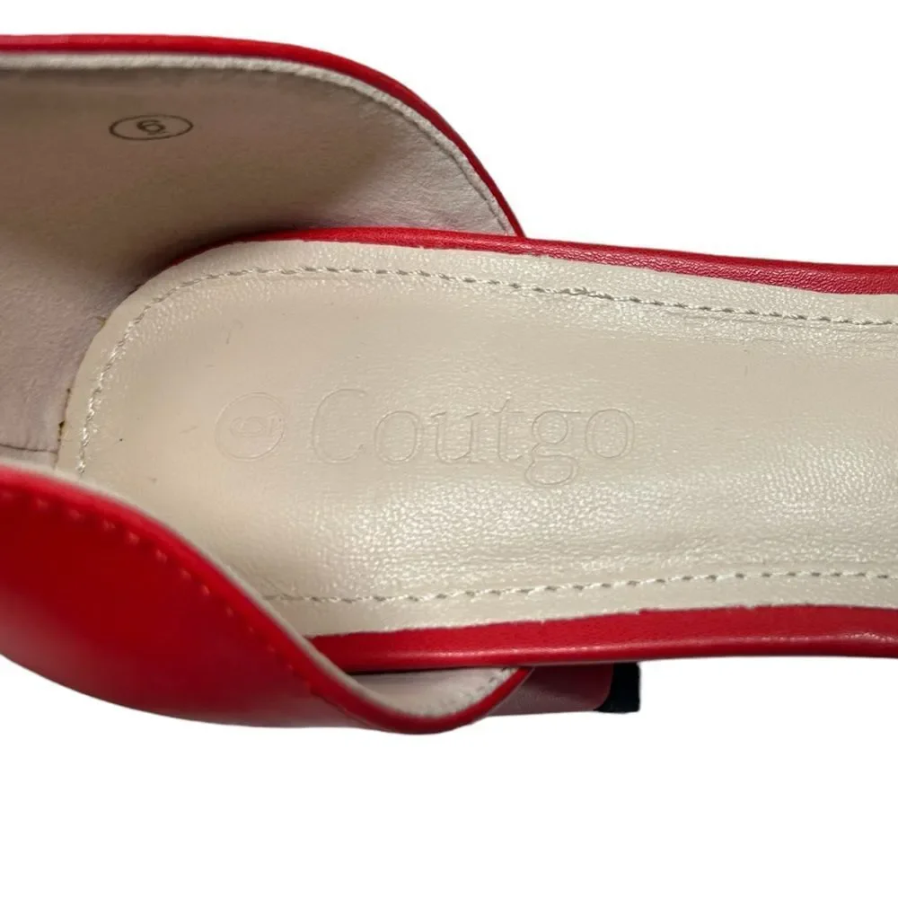 Coutgo Red Small Heels Block Heel Bow on Top Formal Cute Dress Shoes Size 6 - Picture 2 of 9